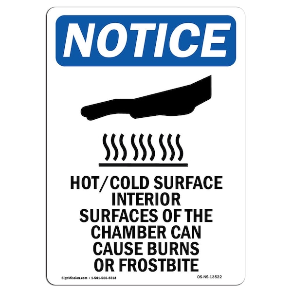 OSHA Sign, Hot Cold Surface Interior With Symbol, 18in X 12in Aluminum, 12" W, 18" H, Portrait
